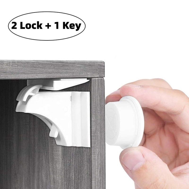 StarQualityBargain 2-Pack Magnetic Cabinet Locks for Baby Proofing, Child Safety Latches for Cabinets & Drawers, 1 Key for Both Locks