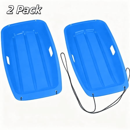 StarQualityBargain 2Pack Snow Sled with Handles and Ropes, Slippery Plastic Downhill Durable Snow Sled For Kids and Adults, Outdoor Fun, 36''x18'' - Blue