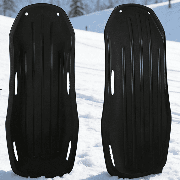 StarQualityBargain 2Pack Snow Sled with Handles and Ropes, Slippery Plastic Downhill Durable Snow Sled For Kids and Adults, Outdoor Fun, 48''x18'' - Black