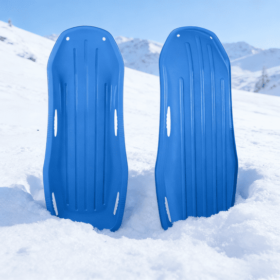 StarQualityBargain 2Pack Snow Sled with Handles and Ropes, Slippery Plastic Downhill Durable Snow Sled For Kids and Adults, Outdoor Fun, 48''x18'' - Blue