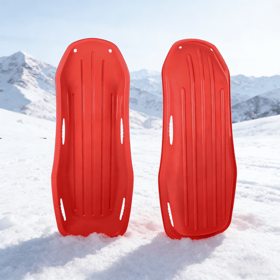 StarQualityBargain 2Pack Snow Sled with Handles and Ropes, Slippery Plastic Downhill Durable Snow Sled For Kids and Adults, Outdoor Fun, 48''x18'' - Red