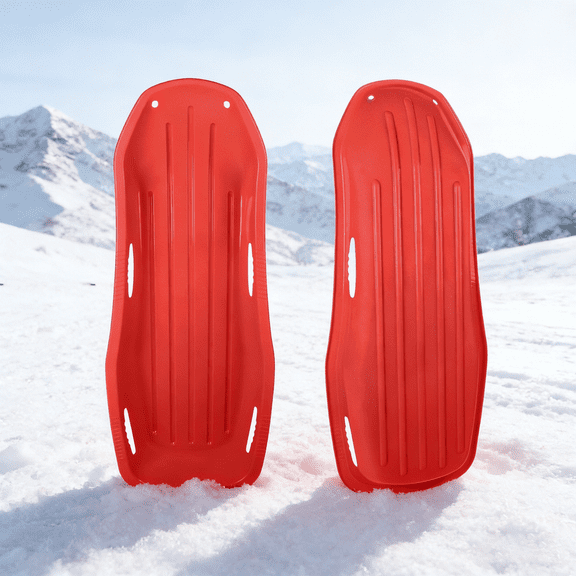 StarQualityBargain 2Pack Snow Sled with Handles and Ropes, Slippery Plastic Downhill Durable Snow Sled For Kids and Adults, Outdoor Fun, 48''x18'' - Red