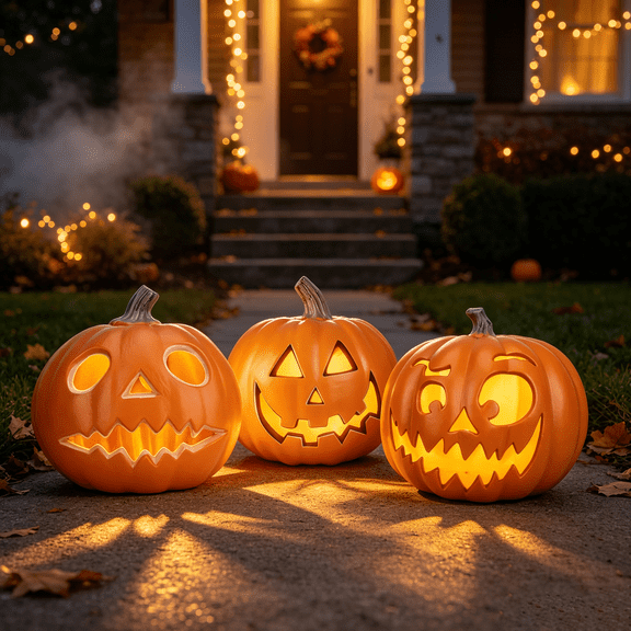 StarQualityBargain 3 Pack Pre-Lit Halloween Pumpkin Lanterns, Light Up Jack O Lanterns for Porch, Yard and Party