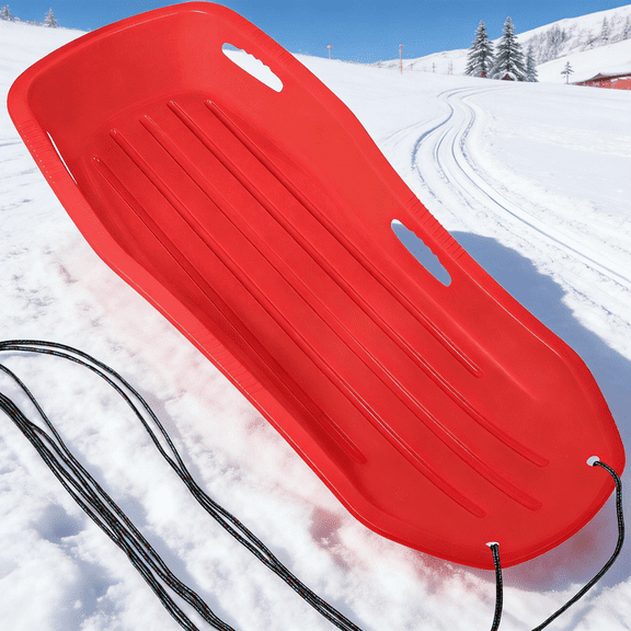 StarQualityBargain 48-Inch Durable Downhill Sprinter Toboggan Snow Sled for Kids, Boys, Girls, and Adults, Featuring Built-in Handles and Pulling Rope - Red