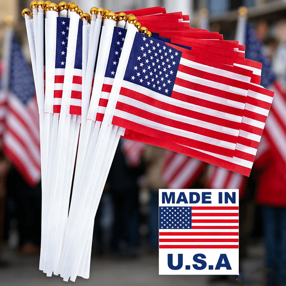 StarQualityBargain 50 Pack 4 x 6 in Mini American Flags with Plastic Sticks, Polyester Handheld USA Flags for 4th of July