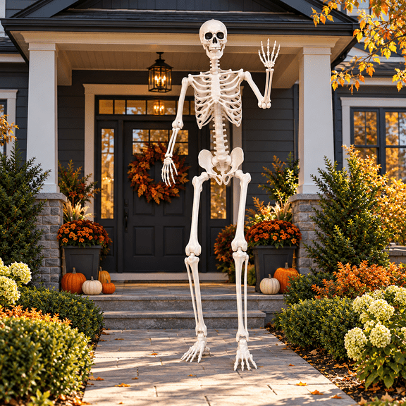 StarQualityBargain 8 ft Giant Halloween Skeleton Decoration, 240 cm Full Body Poseable PVC Skeleton with Movable Joints for Indoor Outdoor Yard