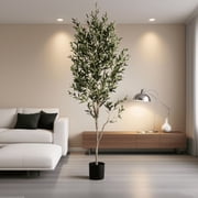 StarQualityBargain Artificial Olive Plants with Realistic Leaves and Natural Trunk, Silk Fake Olive Tree in Pot, Faux Olive Tree for Office Home, 7 FT