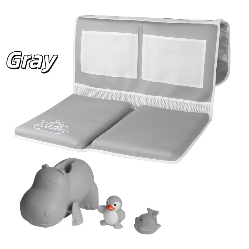 StarQualityBargain Bath Kneeler and Elbow Rest Pad Set with Toy Organizer - Bath Tub Pad - Bath Spout Cover Gray Hippo
