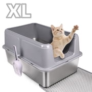 StarQualityBargain Extra Large 28L Stainless Steel Cat Litter Box Metal Litter Pan with Scoop and Mat Set, Gray