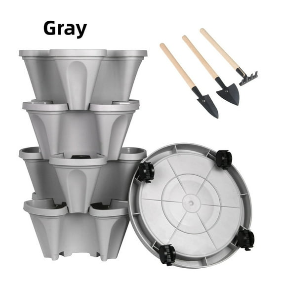 StarQualityBargain Smart Space Vertical Planter 4-Tier Tower with Bonus Wheels - Mobile Gardening Pots for Indoor/Outdoor Flowers, Vegetables & Succulent Plants, Agreeable Gray