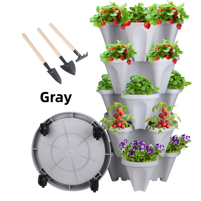 StarQualityBargain Vertical Planter 5-Tier Stackable System - Indoor/Outdoor Garden Kit for Strawberries, Herbs, Vegetables (Beginner-Friendly Design), Agreeable Gray