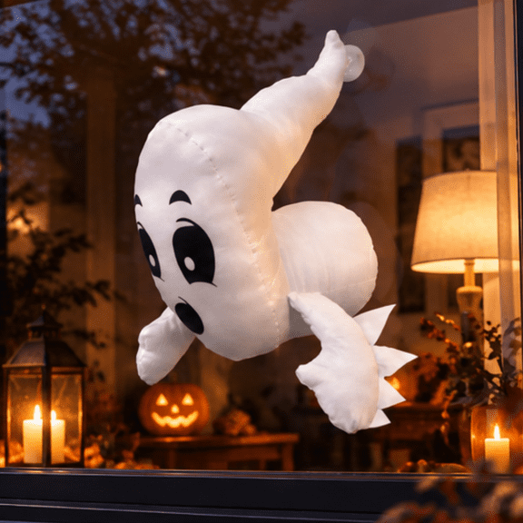 StarQualityBargain Window Crasher Ghost Halloween Decoration, Large Size Stuffed Plush Ghost with Suction Cups, Indoor Outdoor Window Decor, White