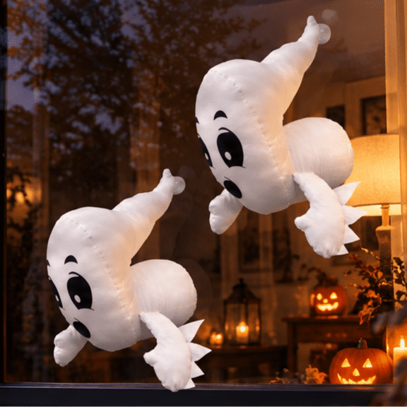 StarQualityBargain 2 Pack Window Crasher Ghost Halloween Decoration, Large Size Stuffed Plush Ghost with Suction Cups, Indoor Outdoor Window Decor, White