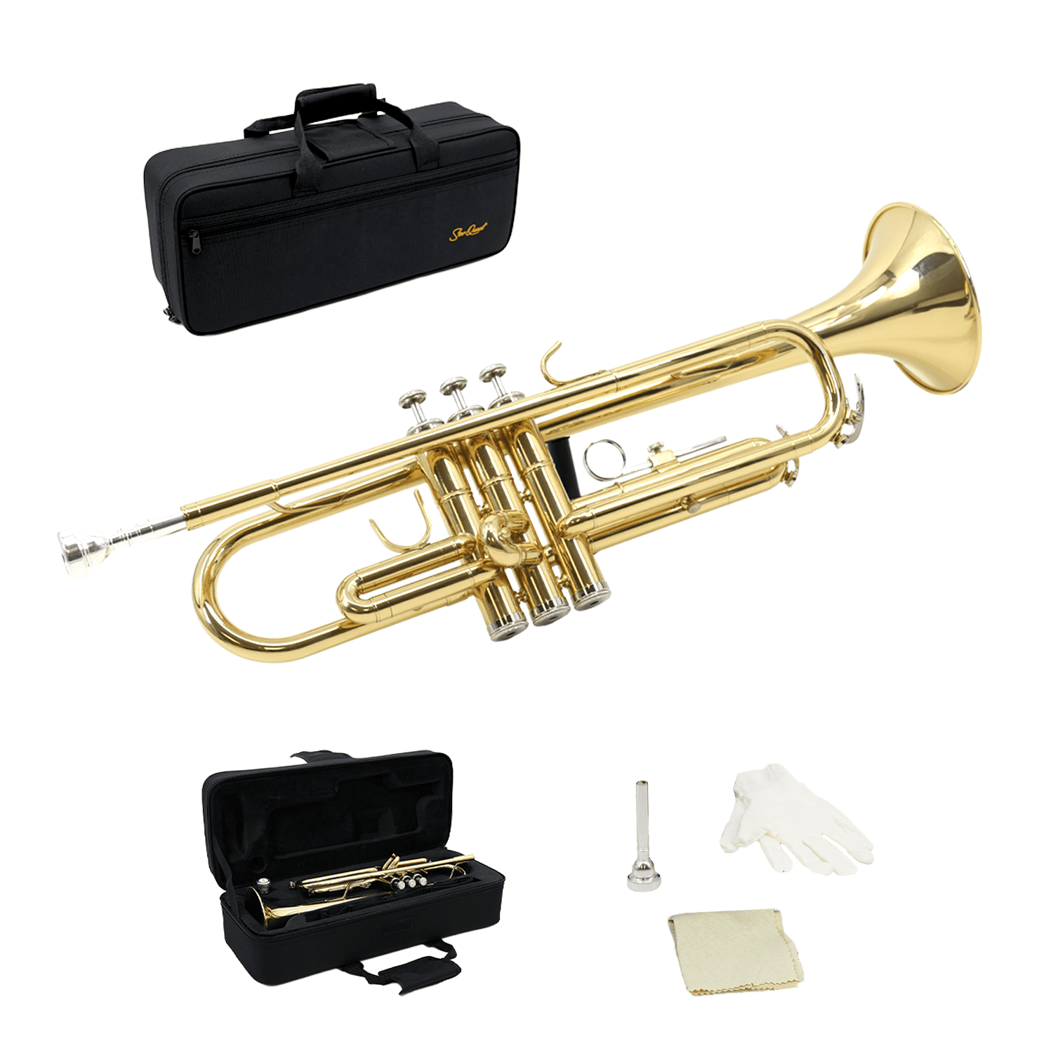 StarQuest Bb Trumpet .460” Bore High-Precision Nickel-Plated Valves, Ideal for Students and Experienced Musicians, Complete with Hard Case & Accessories