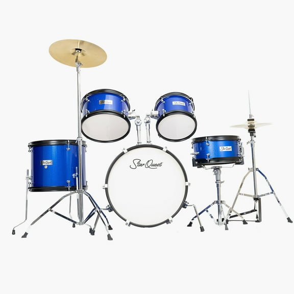 StarQuest SQ-DS-JR5-MBL Junior 5-Piece Drum Set Premium Metallic Blue Finish with Bass, Snare, Tom and Crash Cymbal Perfect for Junior Drummers and Beginners