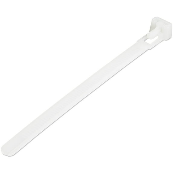 StarTech 12cm(5") Reusable Cable Ties, 7mm(1/4") wide, 30mm(1-1/8") Bundle Dia. 22kg(50lb) Tensile Strength, Releasable Nylon Ties, Indoor/Outdoor, 94V-2/UL Listed, 100 Pack, White - Nylon 66 Plastic - TAA (CBMZTRB5) - Cable tie - 4.9 in - white - TAA Compliant (pack of 100)