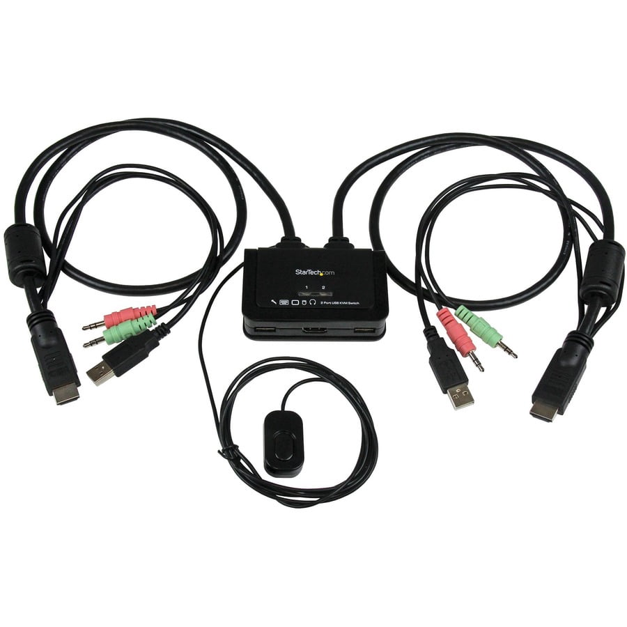 StarTech 2-Port USB HDMI Cable KVM Switch with Audio and Remote Switch, USB-Powered