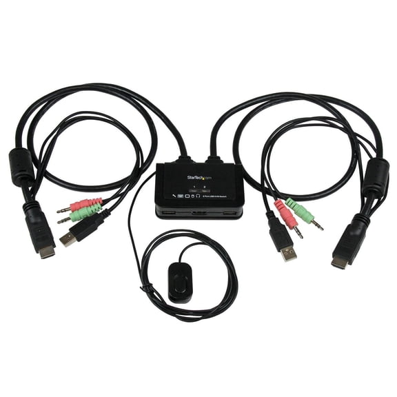 StarTech 2-Port USB HDMI Cable KVM Switch with Audio and Remote Switch, USB-Powered