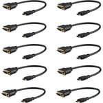 StarTech.com 8 in (20cm) HDMI to DVI Adapter, DVI-D to HDMI (1920x1200p), 10 Pack, HDMI Male to 24 Pin DVI-D Female, Digital Monitor Adapter Cable M/F, HDMI to DVI Display Cord, Black (HDDVIMF8IN10PK)
