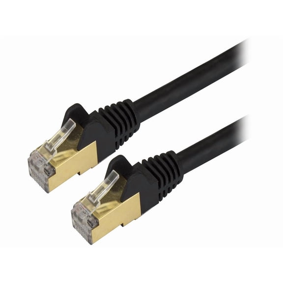 StarTech 12ft CAT6a Ethernet Cable - 10 Gigabit Shielded Snagless RJ45 100W PoE Patch Cord - 10GbE STP Network Cable with Strain Relief - Black - UL, TIA (C6ASPAT12BK)