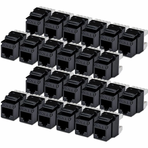 StarTech Cat6 Keystone Jack, 24-Pack RJ45 Ethernet Keystone Jacks, UTP Cat6 Wall Jack, 180-Degree 110 Punch Down, Black