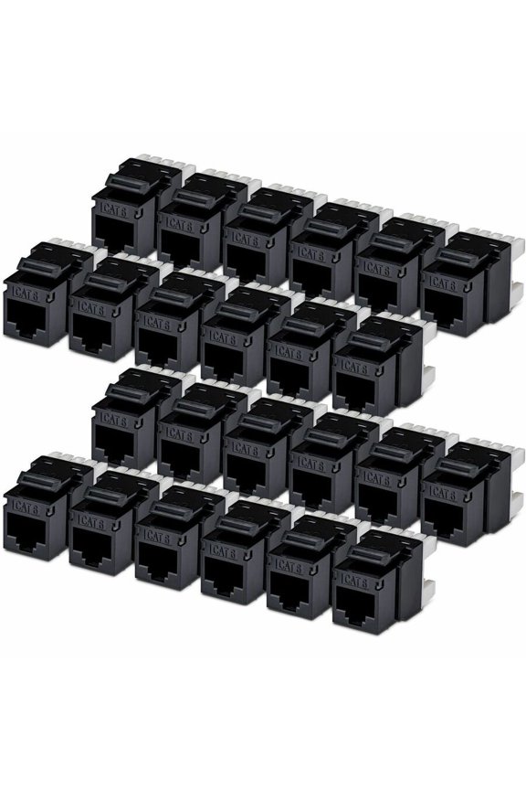StarTech Cat6 Keystone Jack, 24-Pack RJ45 Ethernet Keystone Jacks, UTP Cat6 Wall Jack, 180-Degree 110 Punch Down, Black