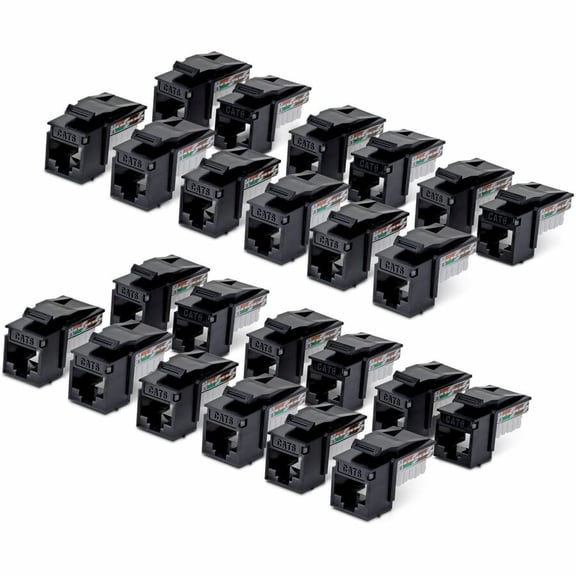 StarTech Cat6 Keystone Jack, 24-Pack RJ45 Ethernet Keystone Jacks, UTP Cat6 Wall Jack, 90-Degree 110 Punch Down, Black