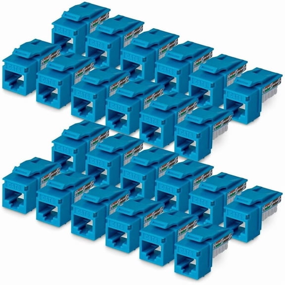 StarTech Cat6 Keystone Jack, 24-Pack RJ45 Ethernet Keystone Jacks, UTP Cat6 Wall Jack, 90-Degree 110 Punch Down, Blue