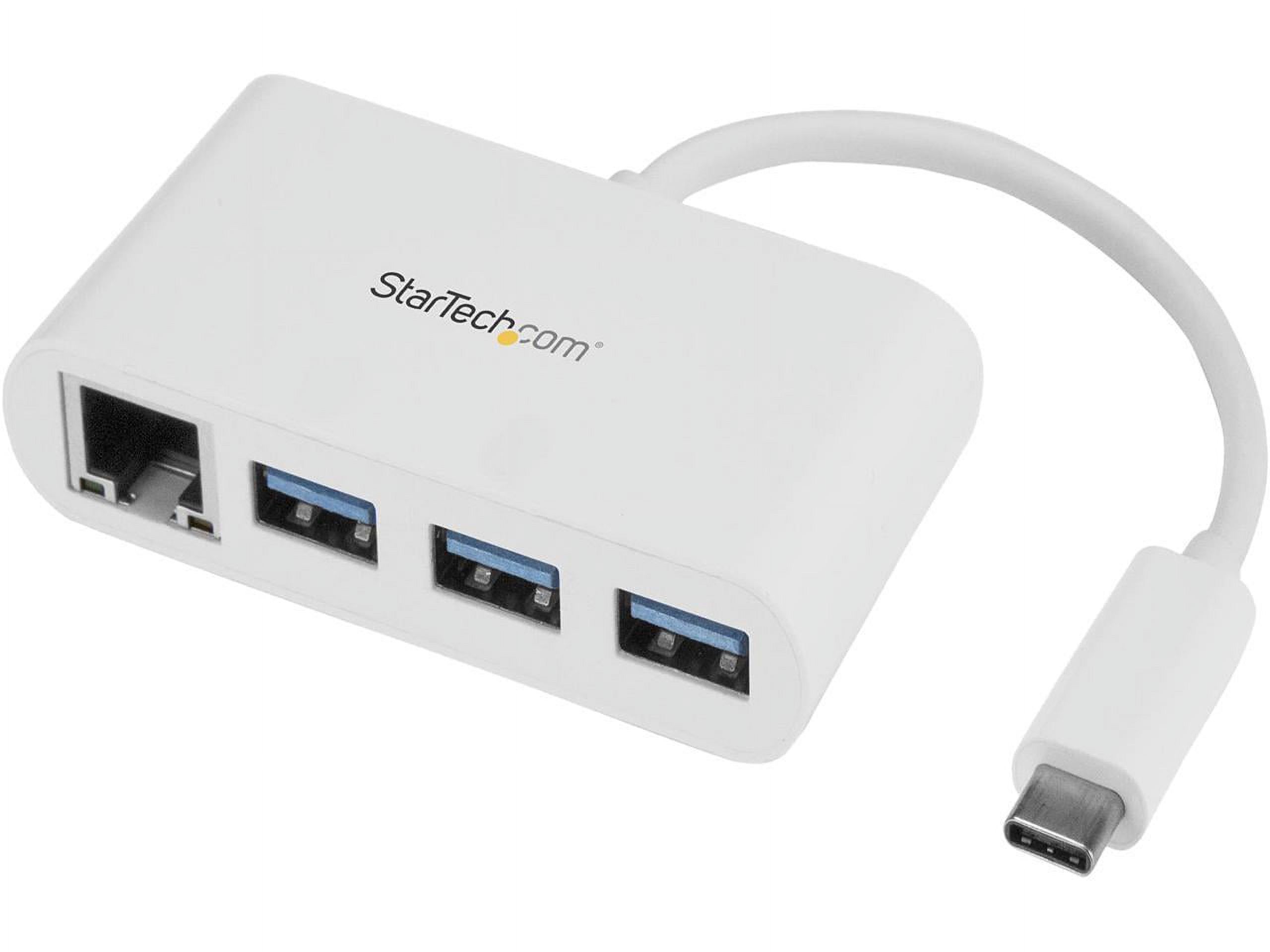 StarTech HB30C3A1GEA USB-C to Ethernet Adapter with 3 Port USB C Hub - Gigabit - White - Thunderbolt 3 Compatible - MacBook Pro 2016 - image 1 of 4