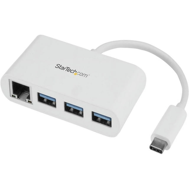 StarTech HB30C3A1GEA USB-C to Ethernet Adapter with 3 Port USB C Hub - Gigabit - White - Thunderbolt 3 Compatible - MacBook Pro 2016