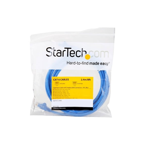 StarTech 8ft CAT6 Ethernet Cable - Blue CAT 6 Gigabit Ethernet Wire -250Mhz 100W PoE RJ45 UTP Network Patch Cord Snagless with Strain Relief (N6PATCH8BL)
