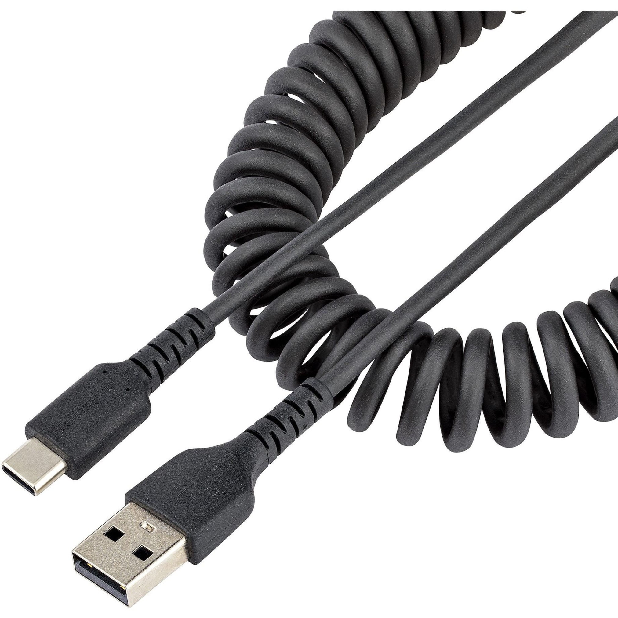 Startech 3ft 1m Usb A To C Cable Coiled Heavy Duty Usb 2.0 A To Type-c Durable Fast & Sync Usb-c Cable Black M/m R2acc1musbcable