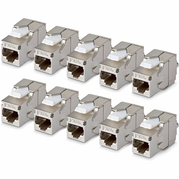StarTech Shielded Cat6a Keystone Jack, 10-Pack RJ45 Ethernet Keystone Jacks, STP Cat6a Wall Jack, 180-Degree Toolless