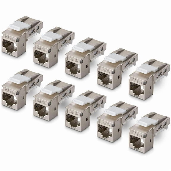 StarTech Shielded Cat6a Keystone Jack, 10-Pack RJ45 Ethernet Keystone Jacks, STP Cat6a Wall Jack, 90-Degree Toolless