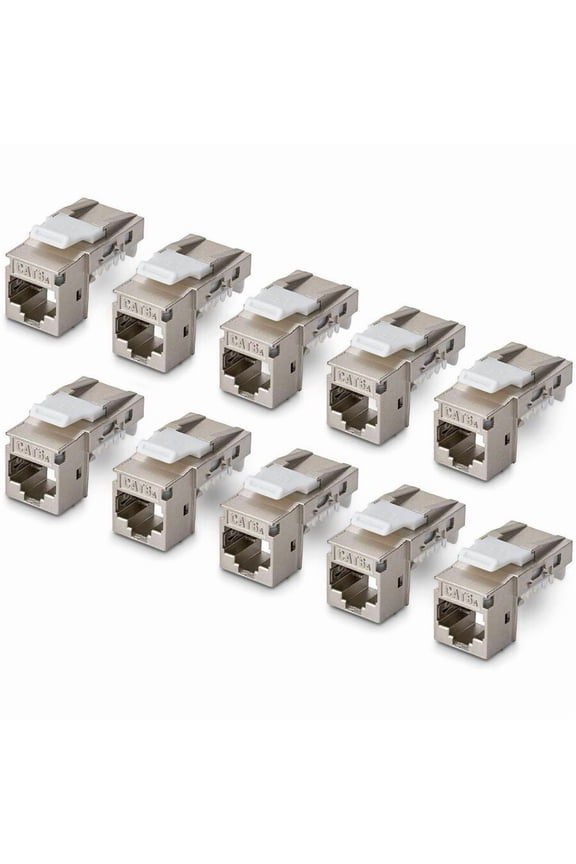 StarTech Shielded Cat6a Keystone Jack, 10-Pack RJ45 Ethernet Keystone Jacks, STP Cat6a Wall Jack, 90-Degree Toolless