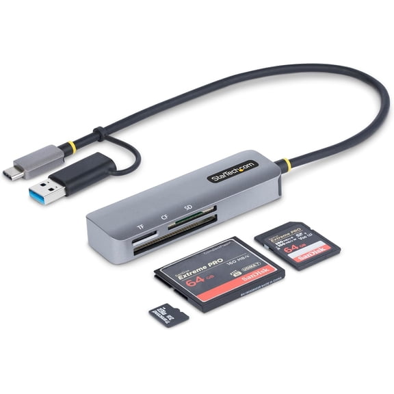 StarTech USB 3.0 Multi-Media Memory Card Reader, SD/microSD/CompactFlash, USB-C External Card Reader with USB-A Adapter
