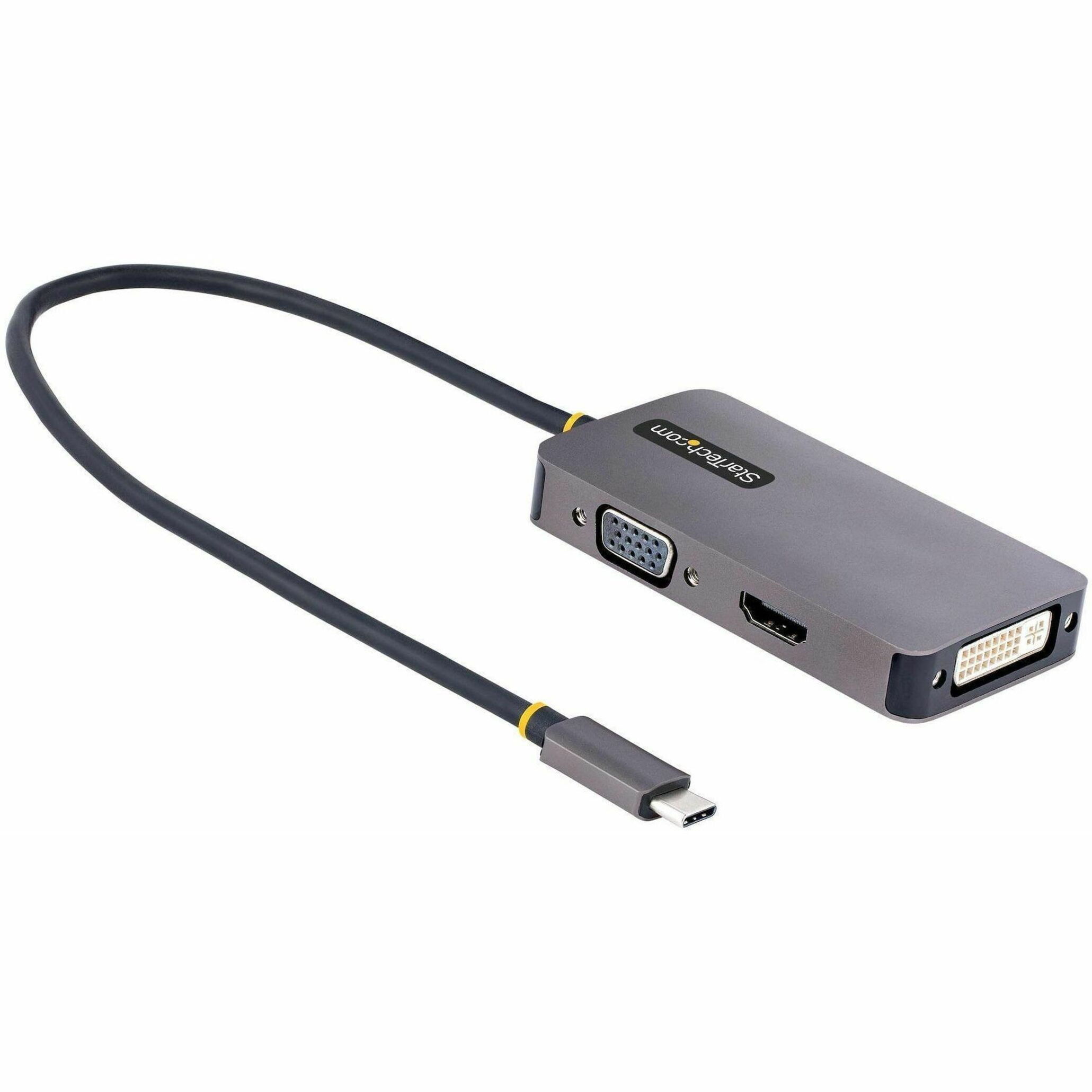 StarTech.com USB C Video Adapter, USB C to HDMI DVI VGA Adapter, 4K 60Hz, Aluminum, Video Display Adapter, USB Type C Travel Adapter, 1 (Quantity)