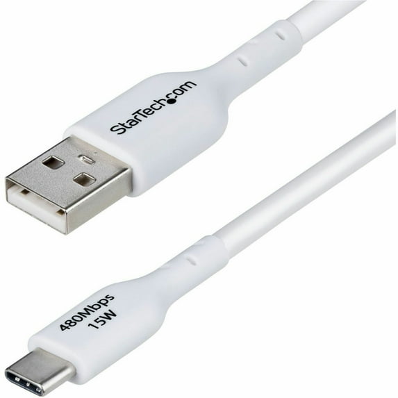 StarTech.com 10ft (3m) USB-A to USB-C Charging Cable, Charge & Sync, 3A, USB 2.0, TPE Jacket, White USB Charging Cord