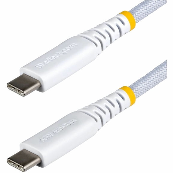 StarTech 10ft 3m White USB-C Charging Cable 60W 3A PD Dual-Layer Braided Nylon/TPE Jacket Rugged USB 2.0 Laptop Charger Cord