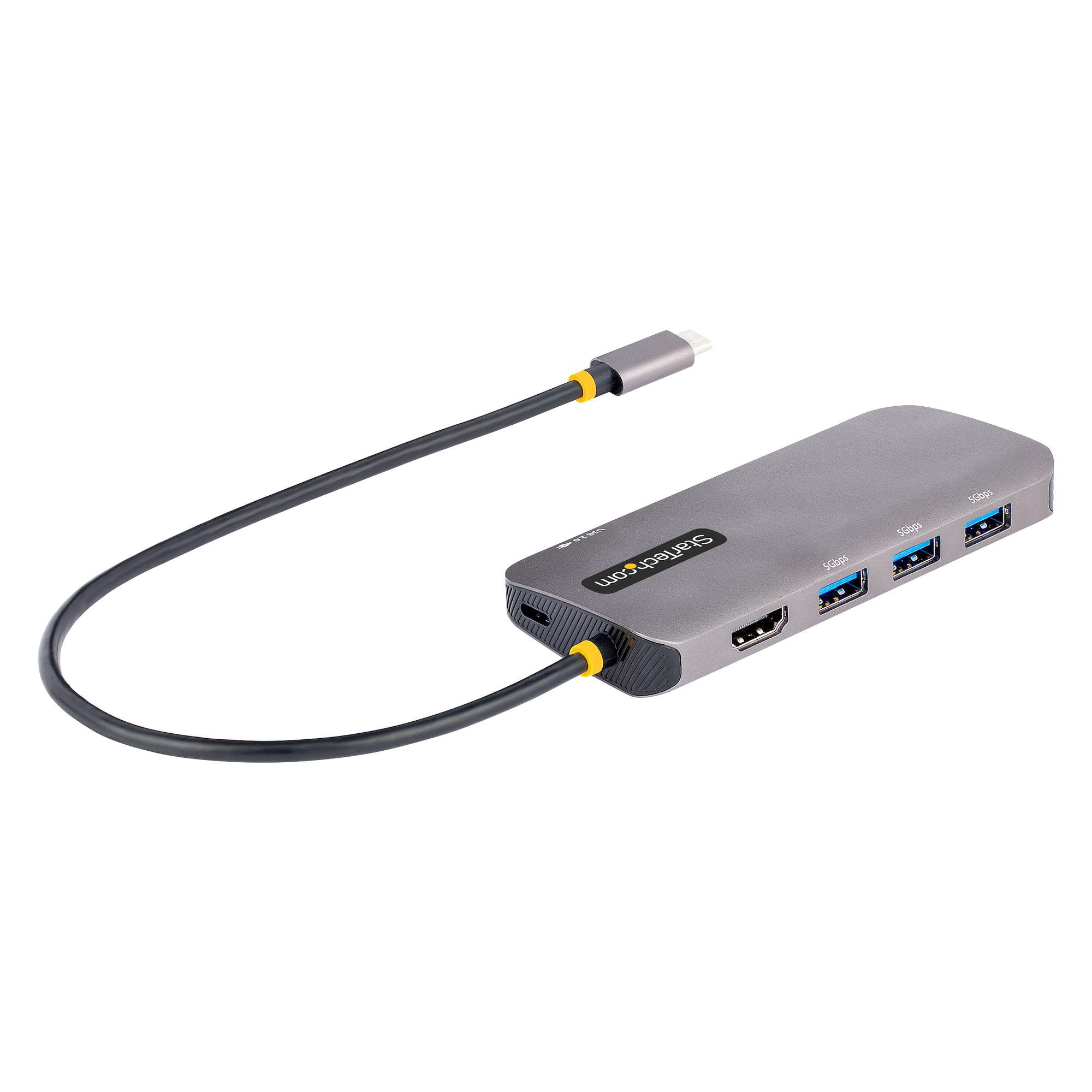 StarTech.com USB C Multiport Adapter, 4K 60Hz HDMI Video, 3 Port 5Gbps USB Hub, 100W Power Delivery Pass-Through, GbE, 12"/30cm Cable, Mini Travel Dock, Laptop Docking Station, Space Gray