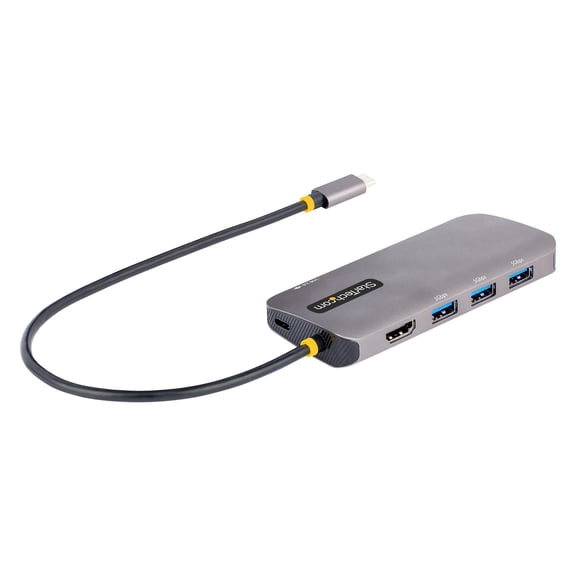 StarTech.com USB C Multiport Adapter, 4K 60Hz HDMI Video, 3 Port 5Gbps USB Hub, 100W Power Delivery Pass-Through, GbE, 12"/30cm Cable, Mini Travel Dock, Laptop Docking Station, Space Gray