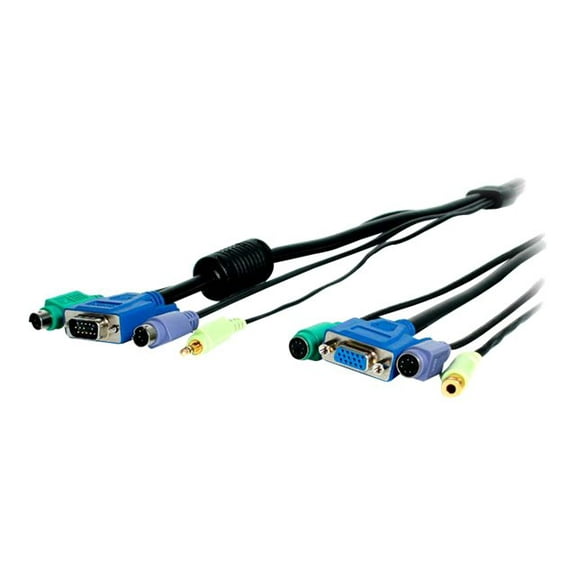 StarTech.com 4-in-1 PS/2 KVM Extension Cable - Keyboard / video / mouse / audio extension cable - PS/2, HD-15 (VGA), mini jack (F) to PS/2, HD-15 (VGA), mini jack (M) - 15 ft - black