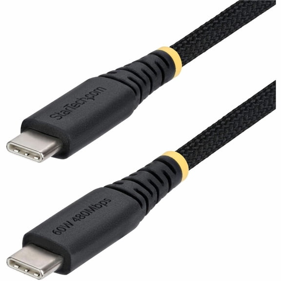 StarTech.com 1ft (30cm) USB-C Charging Cable, 60W (3A) PD, Dual-Layer Braided Nylon/TPE Jacket, Rugged USB C Laptop Charger Cord