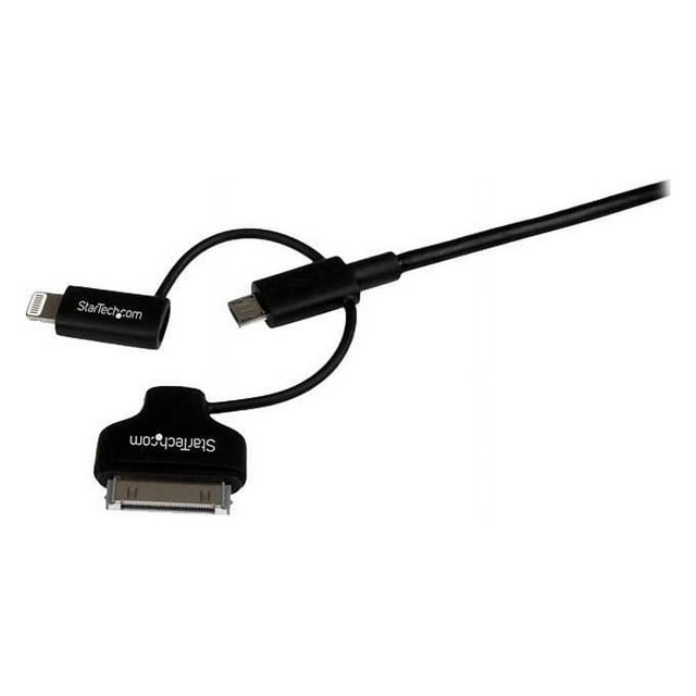 StarTech.com 1m (3 ft) Black Apple 8-pin Lightning or 30-pin Dock Connector or Micro USB to USB Combo Cable for iPhone /