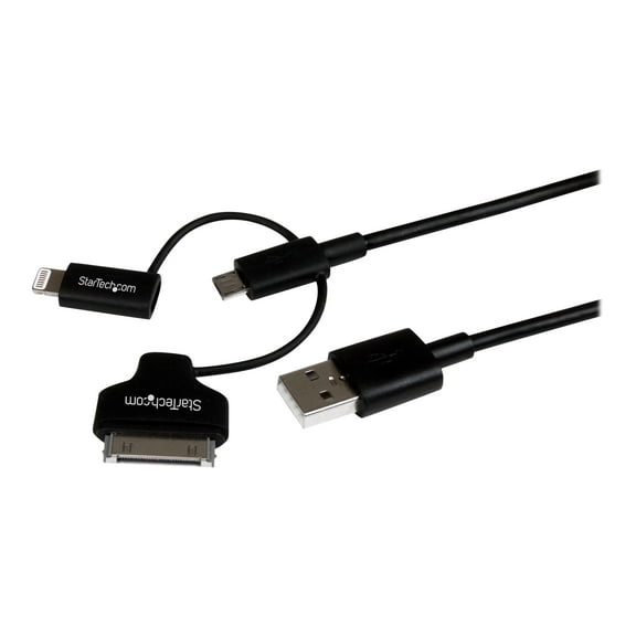 StarTech.com Lightning or 30-Pin Dock or Micro-USB to USB Cable - 1m (3ft), Black