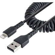 1m 3ft USB to Lightning Cable, MFi Certified, Coiled iPhone Charger Cable, Black, Durable TPE Jacket Aramid Fiber, Black