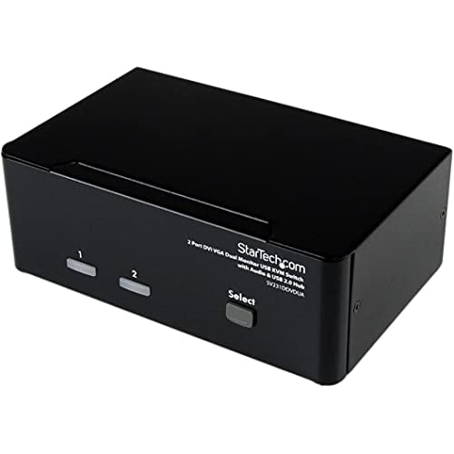 StarTech.com 2 Port KVM Switch - DVI and VGA w/ Audio and USB 2.0 Hub - Dual Monitor / Display / Screen KVM Switch - DVI VGA (SV231DDVDUA)