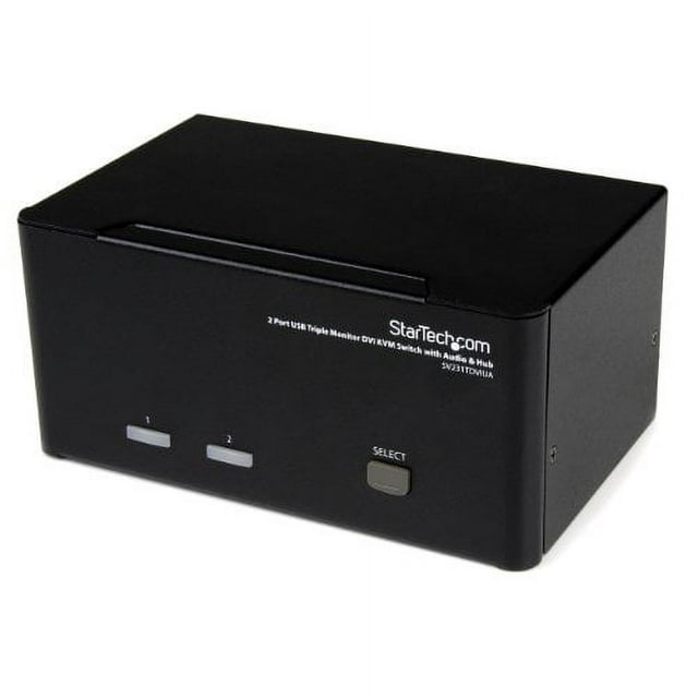 StarTech.com 2 Port Triple Monitor DVI USB KVM Switch with Audio & USB 2.0 Hub - Multi Monitor KVM - Dual Port KVM Switch (SV231TDVIUA),Black