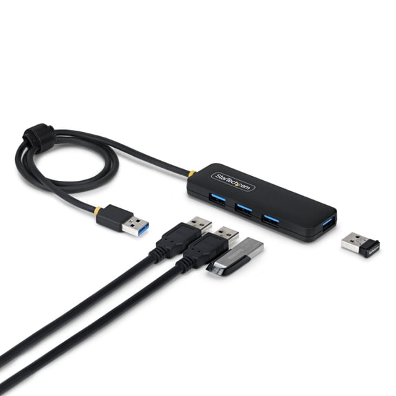 4-Port USB-A Hub, 5Gbps, Bus Powered, 4X USB-A Mini Hub, Extra Long 2ft/61cm Host Cable, PCR Plastic