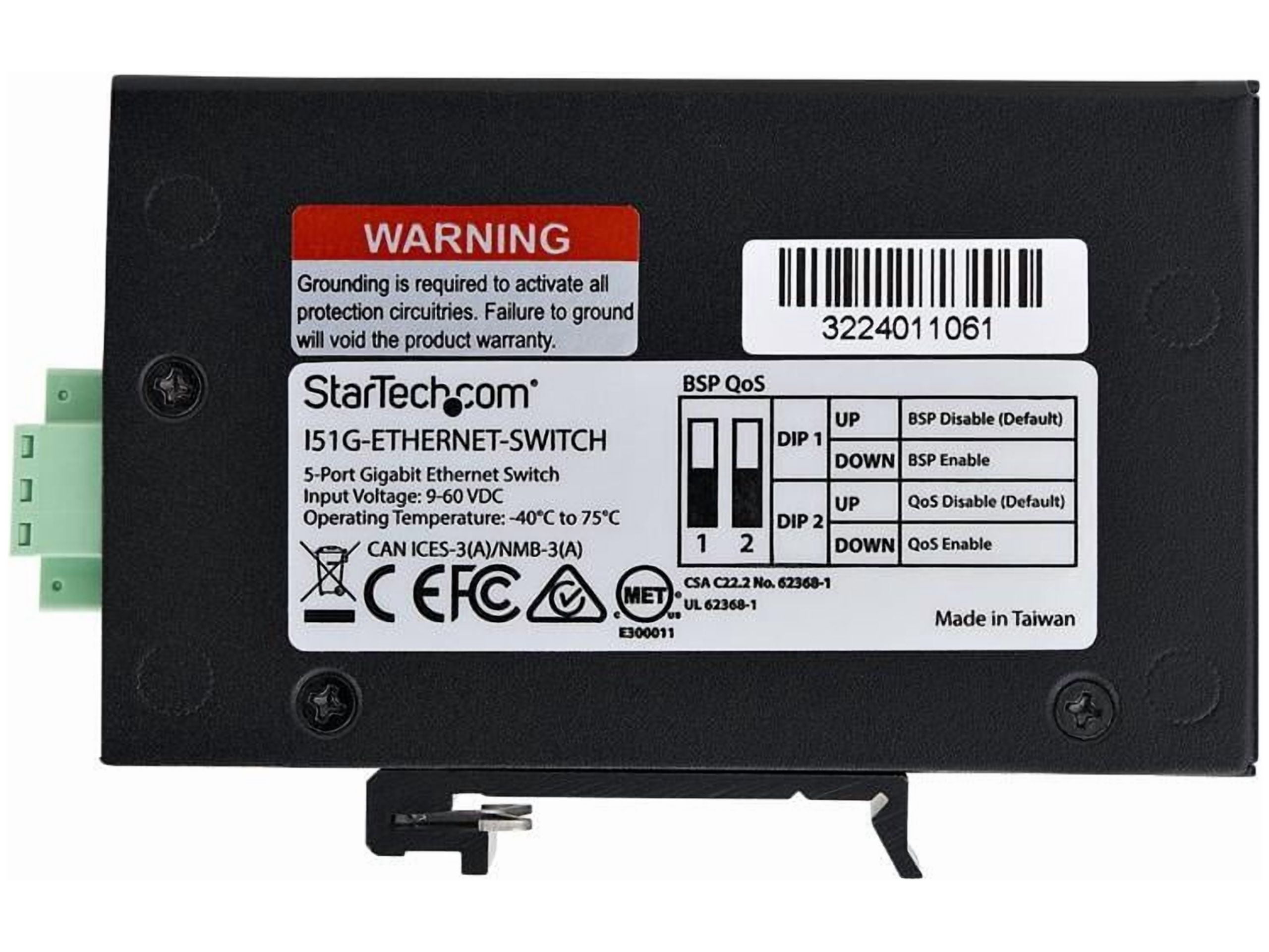 StarTech.com 5-Port Unmanaged Industrial Network Switch, 10/100/1000 Ethernet, DIN Rail/Wall-Mount, IP30 Rated, -40F-167F, 9~60V DC, TAA